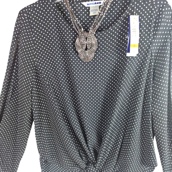 NWT, Nygard, Women's black top with white polka dots. Sz S/P - Picture 3 of 10